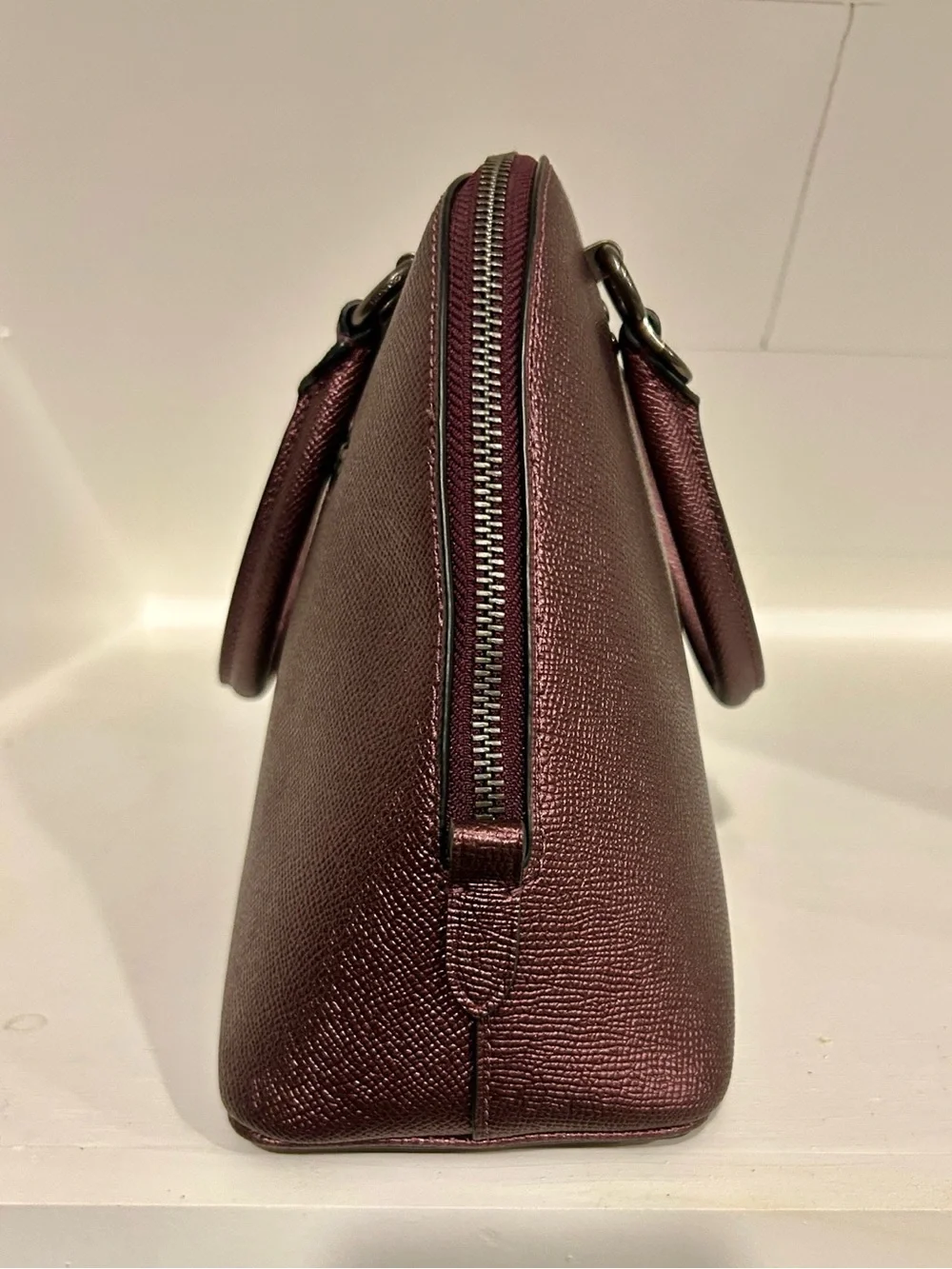 Coach Dome Satchel Handbag w/ Crossbody Strap in Metallic Burgundy